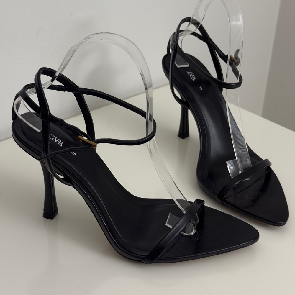 ZARA high heel SANDALS WITH THIN STRAPS black